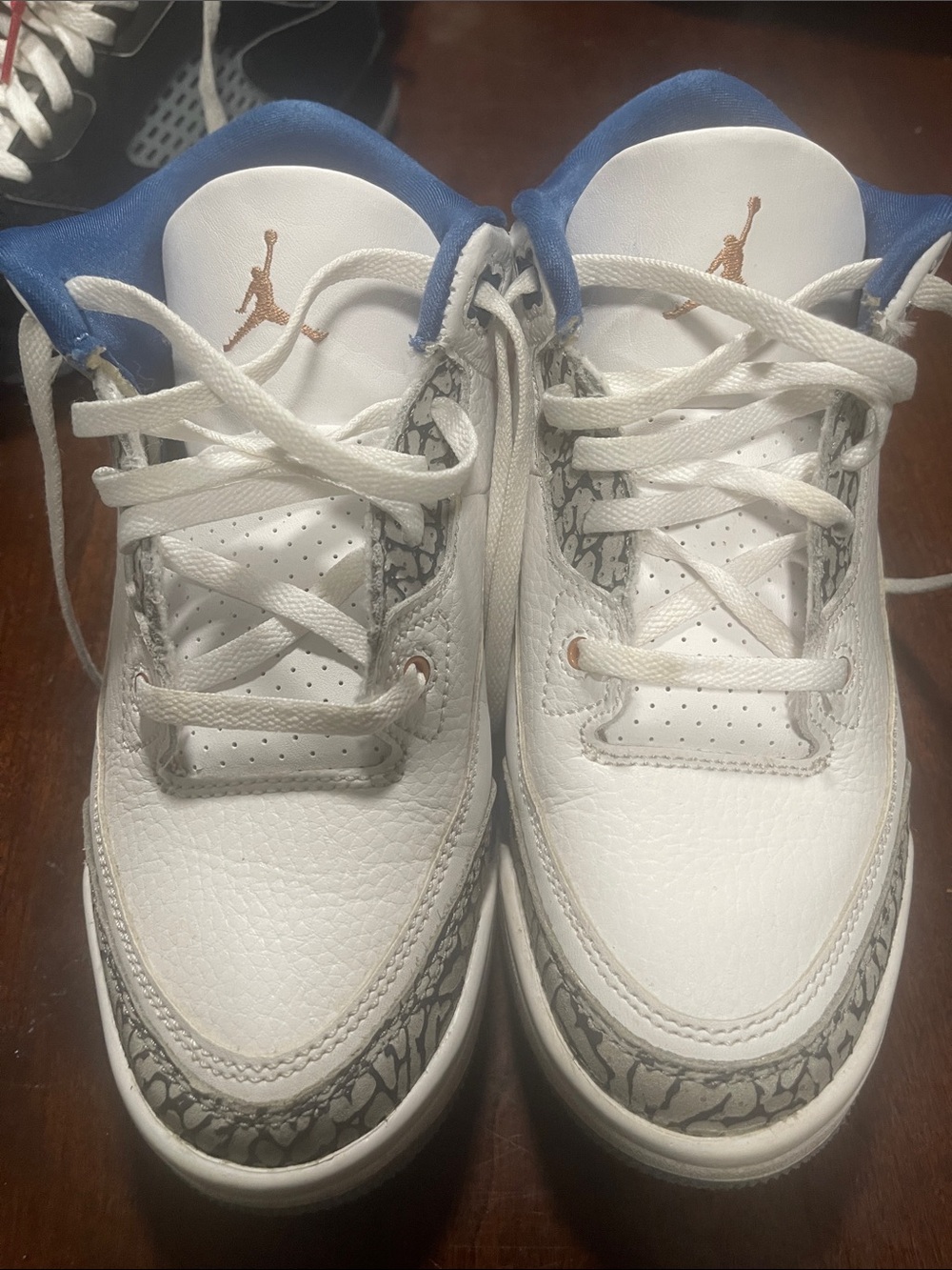 Jordan Kids White and Blue Sneakers with Grey Elephant Print
